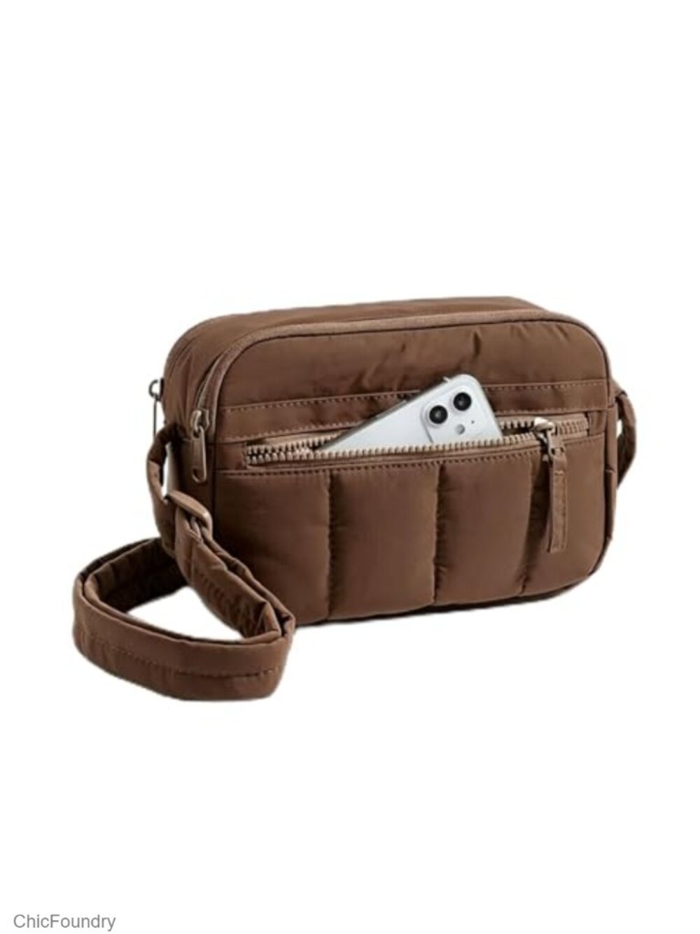 Puffer Crossbody Purse Double Zip Multi Pocket Nylon Bag Adjustable Padded